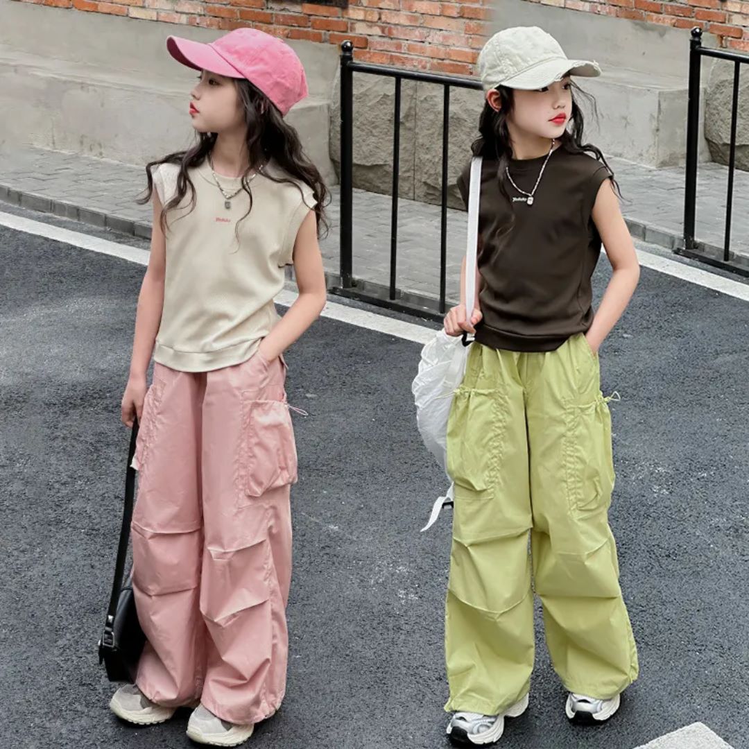 Sleeveless Teenagers Cargo Pant Set